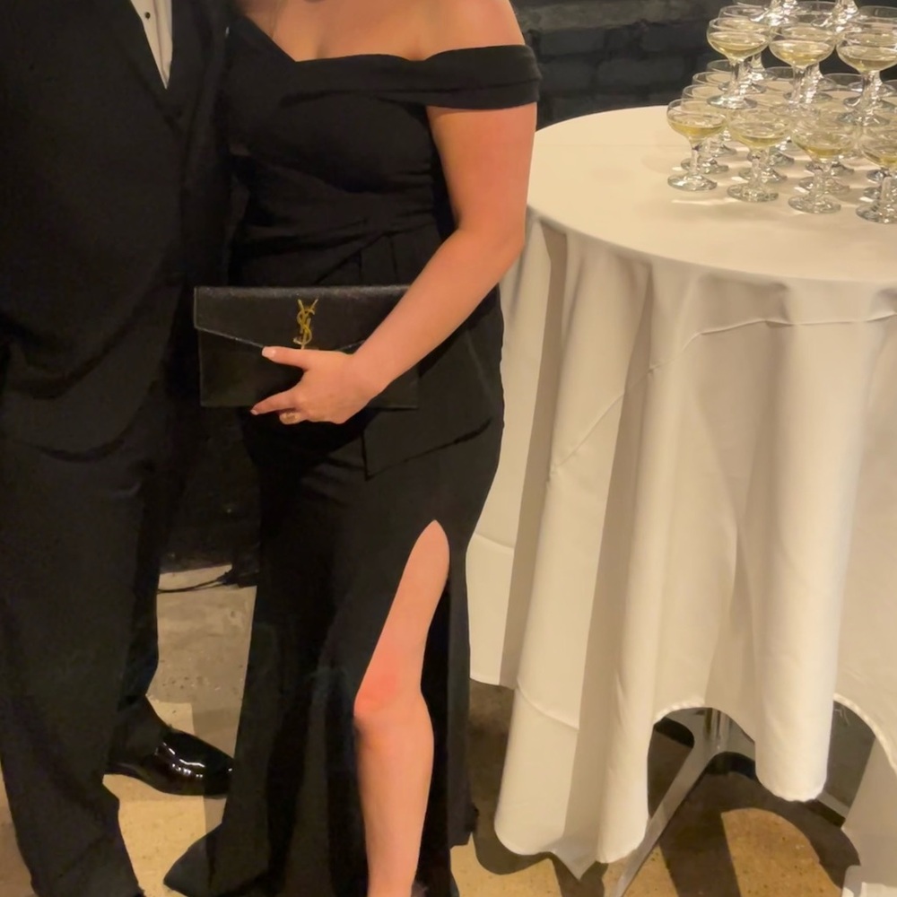 Off the Shoulder Black Tie Dress with Slit